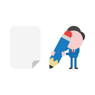 Meçhul işadamı karakter için boş kağıt kalem tutan vektör çizim.