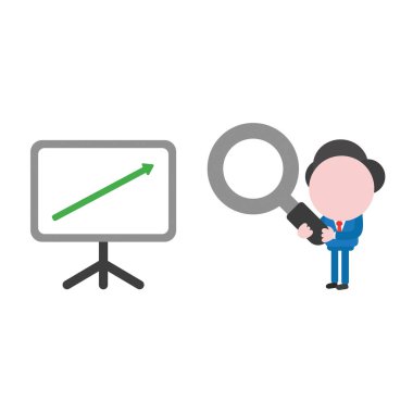 Meçhul işadamı karakter satış grafiği yukarı hareket Büyüteç isteyen vektör çizim.