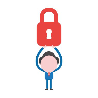 Meçhul işadamı karakter kadar kırmızı kapalı asma kilit tutan vektör çizim.