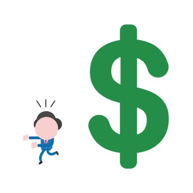 Meçhul işadamı karakter büyük dolar para sembol uzak çalışan vektör çizim.