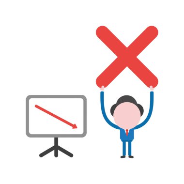 Vektör meçhul işadamı karakter x holding resmi satış grafiği kurulu ok aşağı hareket ile işaretle.