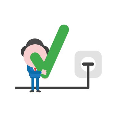 Meçhul işadamı karakter holding onay işareti prize fiş ile vektör çizim.