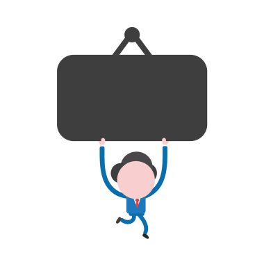 Çalışan ve boş asılı kaydolun tutan vektör illüstrasyon iş adamı maskot karakter.