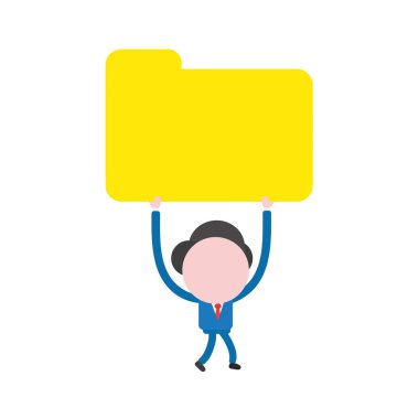 Vektör çizim işadamı maskot karakter yürüyüş ve kapalı dosya klasörü holding.