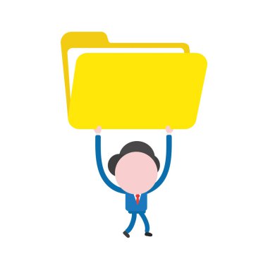 Vektör çizim işadamı maskot karakter yürüyüş ve açık dosya klasörü holding.