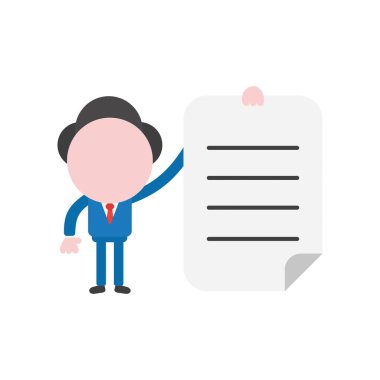 Vektör çizim işadamı maskot karakter holding kağıt yazılı.