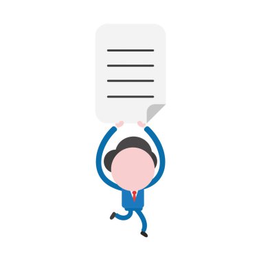 Çalışan ve yazılı kağıt tutan vektör illüstrasyon iş adamı maskot karakter.