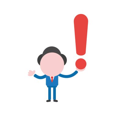 Vektör çizim işadamı maskot karakter holding ünlem işareti.