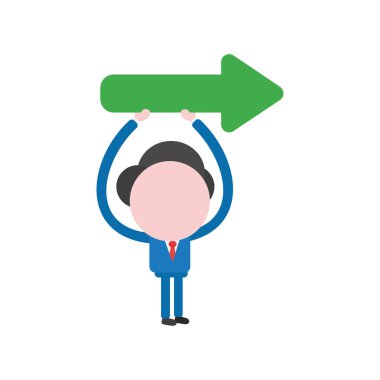 Vektör çizim işadamı maskot karakter ok işaret eden oktan yukarı tutarak doğru yolda.