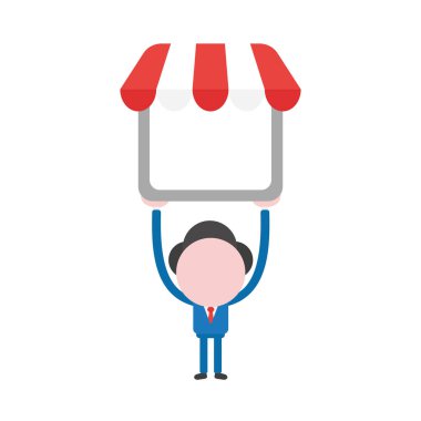 Vektör çizim işadamı maskot karakter mağaza tenteli gidiyor.