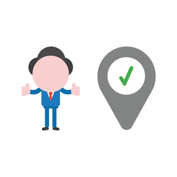 Vector Εικονογράφηση Επιχειρηματίας Απρόσωπο Χαρακτήρα Δίνοντας Τους Αντίχειρες Χάρτης Δείκτη — Διανυσματικό Αρχείο