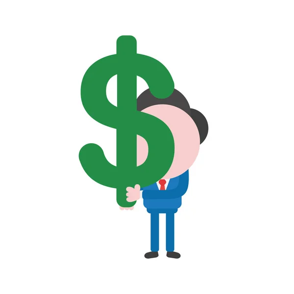 Vetor Ilustração Empresário Mascote Personagem Segurando Dólar Símbolo Dinheiro — Vetor de Stock