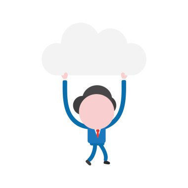 Vektör çizim işadamı maskot karakter yürüyüş ve bulut holding.