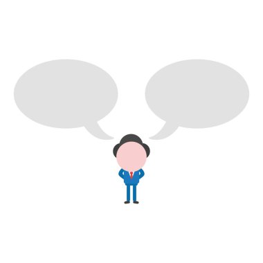 Vektör çizim işadamı maskot karakter iki konuşma balonları ile.