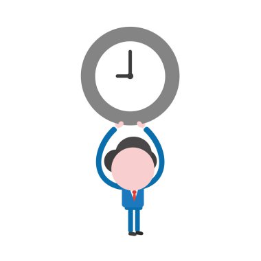 Vektör çizim işadamı maskot karakter saat kadar holding.