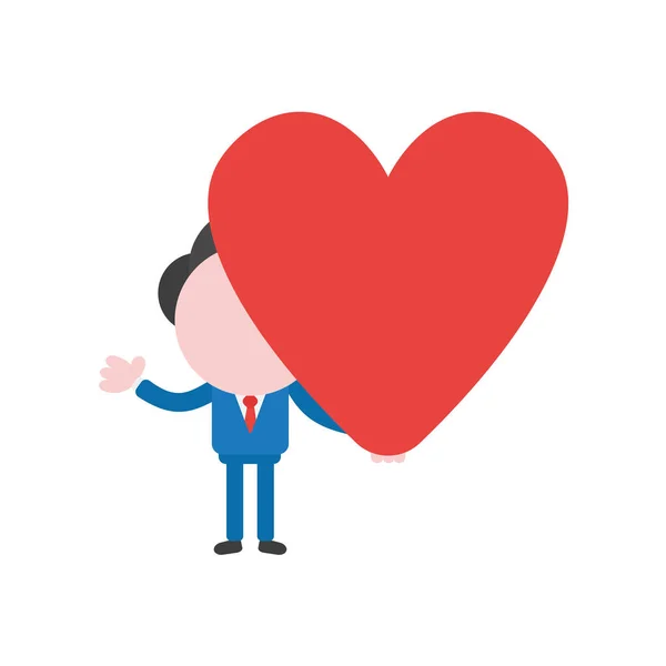 Vector Εικονογράφηση Επιχειρηματίας Μασκότ Χαρακτήρα Κρατώντας Καρδιά — Διανυσματικό Αρχείο
