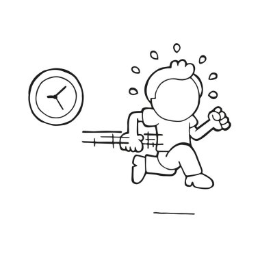 Vektör çizilmiş karikatür çizim ile saat geç adam.