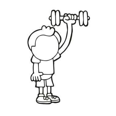 Adam pompa dambıl ayakta vektör çizilmiş karikatür çizim