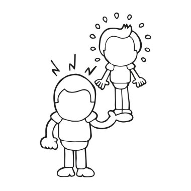 Vektör çizilmiş karikatür çizim muscleman çelimsiz adam kaldırma.