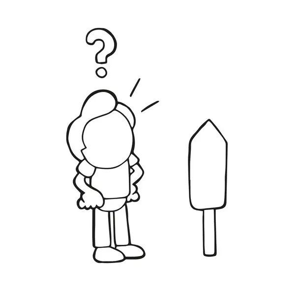 Illustrazione Del Cartone Animato Disegnato Mano Vettoriale Uomo Confuso Piedi — Vettoriale Stock