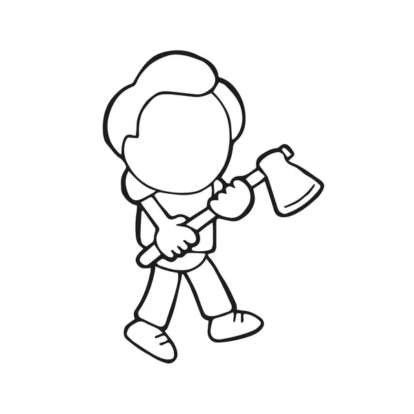 Vetor Desenho Animado Desenhado Mão Ilustração Homem Lenhador Segurando Machado — Vetor de Stock