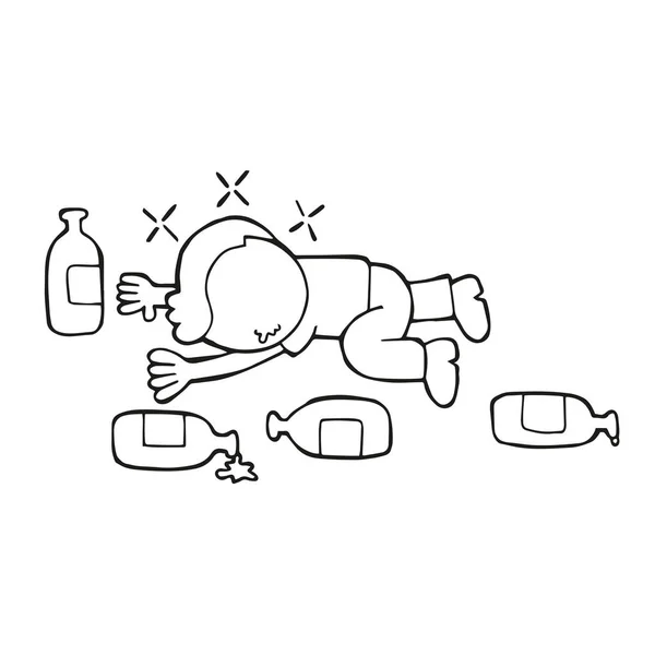 Vector Hand Drawn Cartoon Illustration Drunk Man Lying Floor Empty — Stock Vector