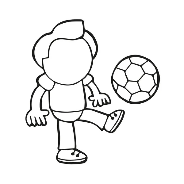 Vector Hand Drawn Cartoon Illustration Man Standing Kicking Playing Soccer — Stock Vector
