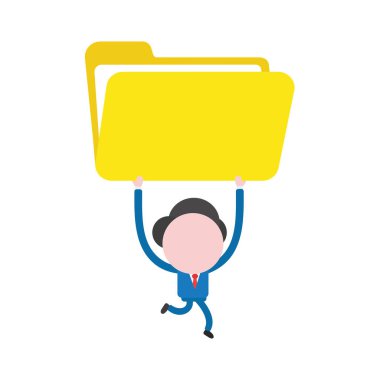 Çalışan ve oepn dosya klasör simgesini taşıyan vektör çizim işadamı karakter.