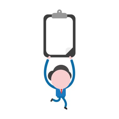 Çalışan ve Pano boş kağıt ile taşıyan vektör çizim işadamı karakter.