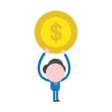 Vektör çizim işadamı karakter Doları para sikke kadar holding.