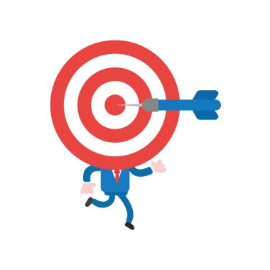 Boğalar göz kafa ile çalışan illüstrasyon iş adamı karakter vektör ve ortasında dart.