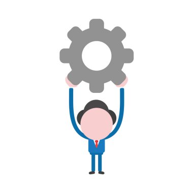 Vektör çizim işadamı karakter gri vites holding.