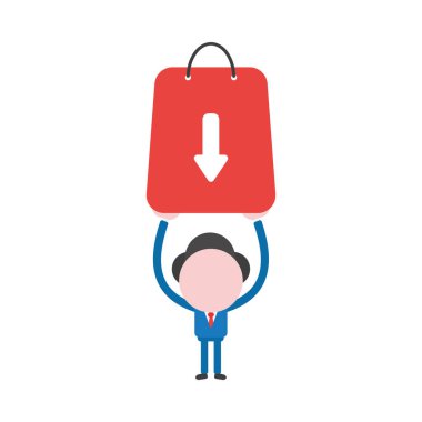 Vektör çizim işadamı karakter kırmızı alışveriş aşağı hareket ok ile ihale.