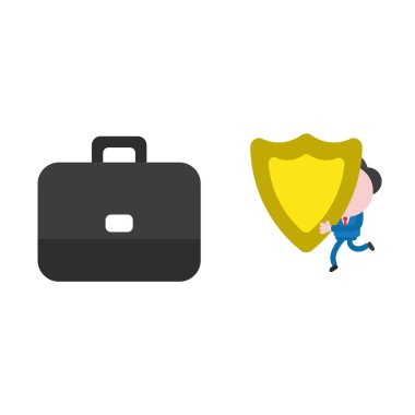 Çalışan ve koruma kalkanı için evrak çantası'nı taşıyan vektör çizim işadamı karakter.