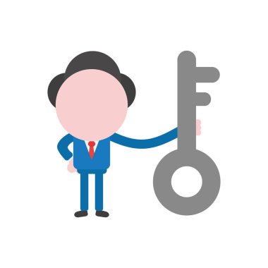 Vektör çizim işadamı karakter holding gri anahtar simgesi.