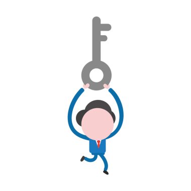 Vektör çizim işadamı karakter çalışan ve gri anahtar simgesi taşıyan.