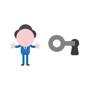 Vektör çizim işadamı karakter unlock anahtar ve başparmak gösterilmesini.