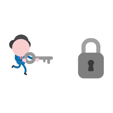 Çalışan ve asma kilit açmak için tuşuna basılı tutarak vektör çizim işadamı karakter.