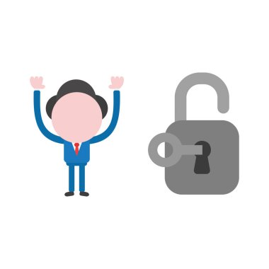 Vektör çizim işadamı karakter kilidini asma kilit ile anahtar.