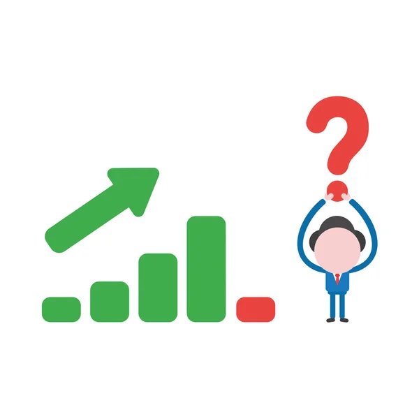 Vector Illustratie Zakenman Teken Rood Vraagteken Houden Met Verkoop Staafdiagram — Stockvector