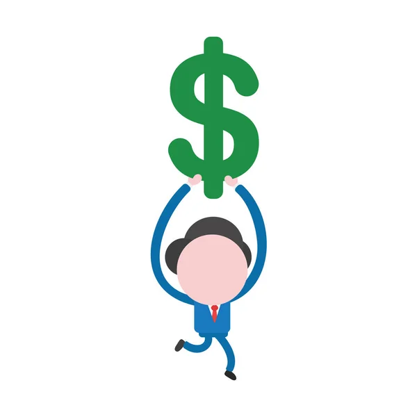 Ilustración Vectorial Personaje Hombre Negocios Corriendo Sosteniendo Símbolo Dólar Verde — Vector de stock