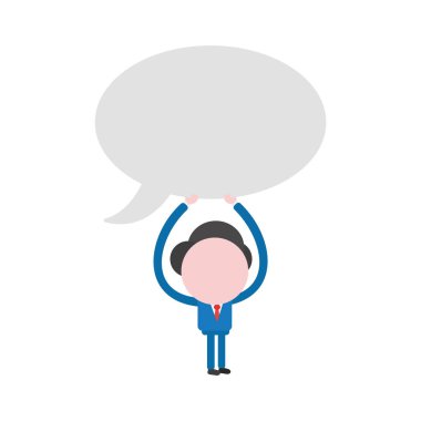 Vektör çizim işadamı karakter boş konuşma balonu simgesinin kadar holding.