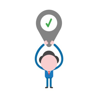 Vektör çizim işadamı karakter harita göstergesi onay işareti ile gidiyor.