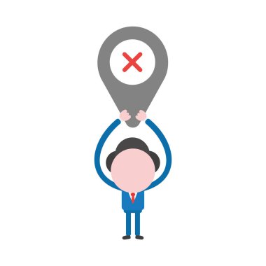 Vektör çizim işadamı karakter harita göstergesi x işareti ile gidiyor.