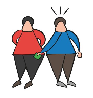 Vektör çizim karikatür hırsız adam diğer adam cebinden para çalmak.