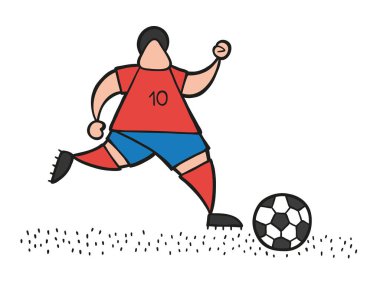 Resimde çizgi film futbol oyuncu adam çalıştıran vektör ve sahada topu sürmek.