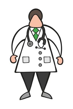 Vektör çizim karikatür Doktor adam stetoskop ile ayakta.