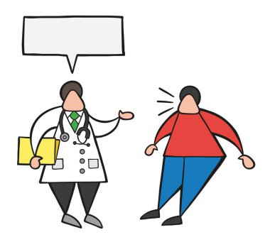 Klasör tutarak ve onun hasta boş konuşma balonu ve oatient ile konuşman sürpriz vektör çizim karikatür Doktor adam.