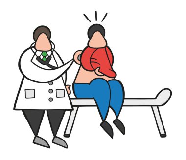 Vektör çizim karikatür Doktor adam dinleme hastanın stetoskop ile geri.