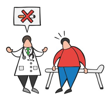 Vektör illüstrasyon karikatür Doktor adam hastasını ve konuşma balonu ile sigara içmek yasak söyleyerek.